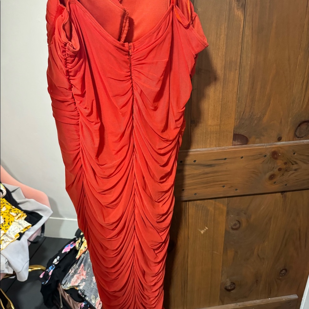 Fashion nova orange rusched dress knee length
